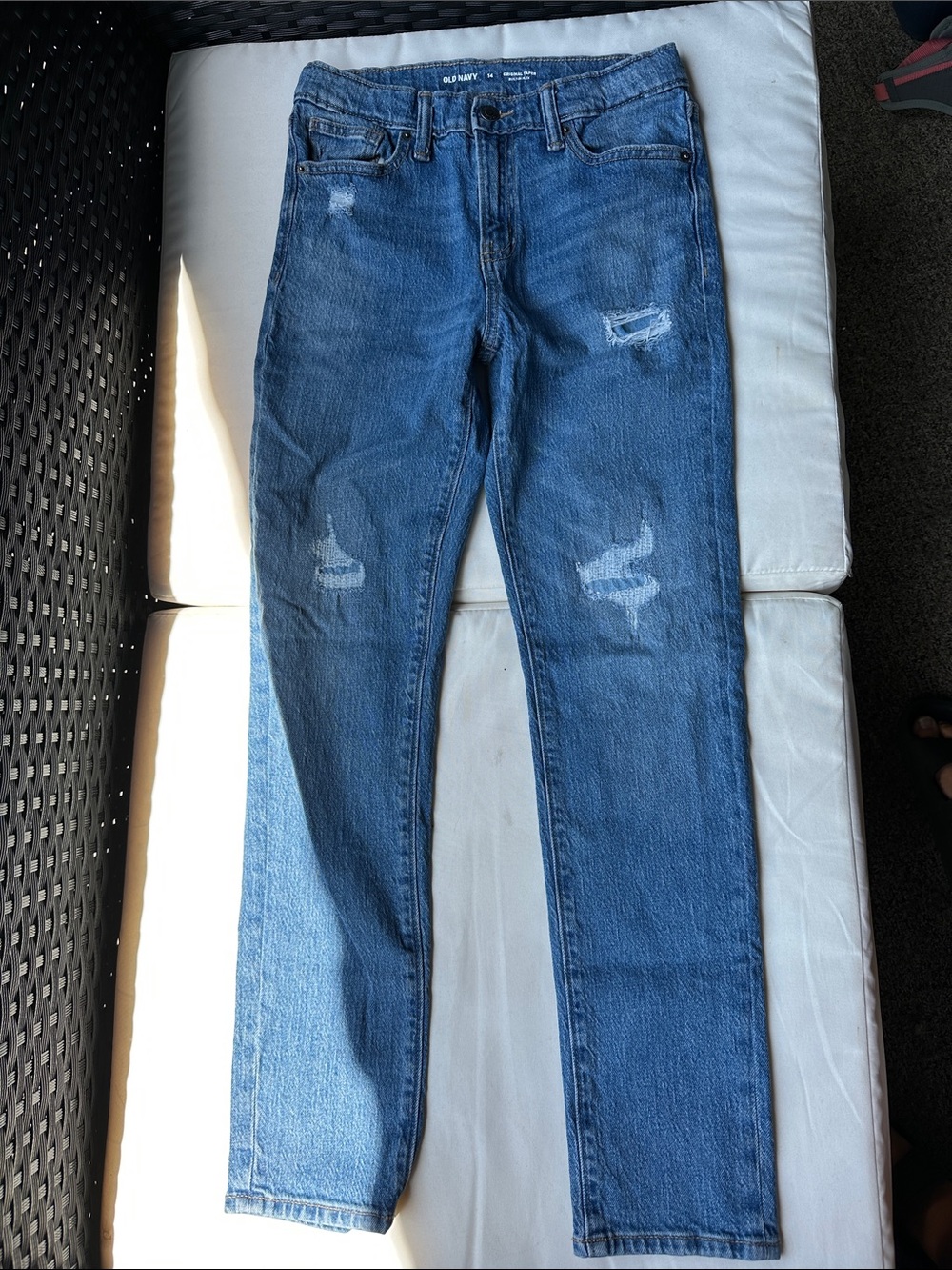 Old‎ Navy Medium Blue Distressed High-Rise Slim Jeans
